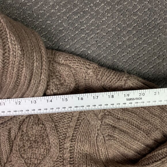 LL Bean Cardigan Sweater Mens Large Brown Heavy Wool Cable Knit Fisherman Chunky - Picture 10 of 12